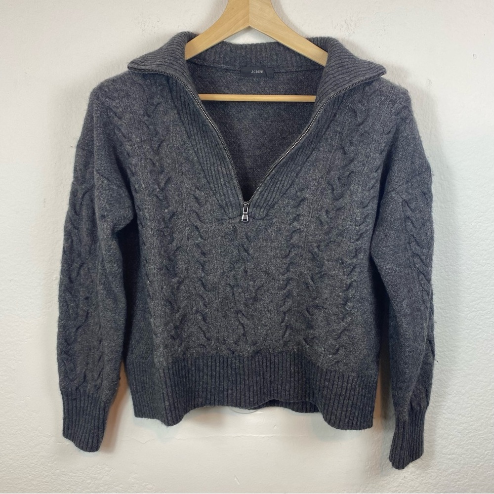 J. Crew Women’s‎ Large Gray Cable Knit Wool Alpaca Blend 1/2 Zip Pullover
